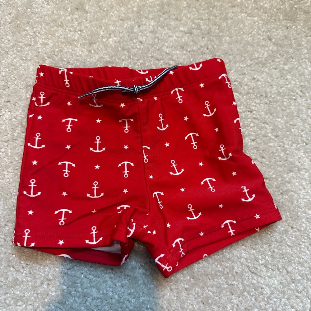Janie and Jack Red Nautical Swim Shorts